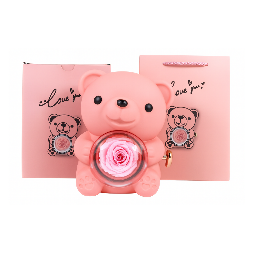 Colar com Nome Personalizado + Urso com Rosa Eternizada