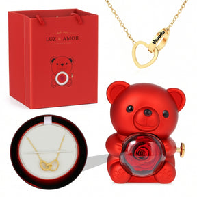 Colar com Nome Personalizado + Urso com Rosa Eternizada
