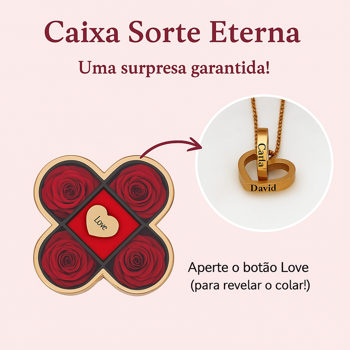 Caixa Trevo do Amor & Colar Personalizado