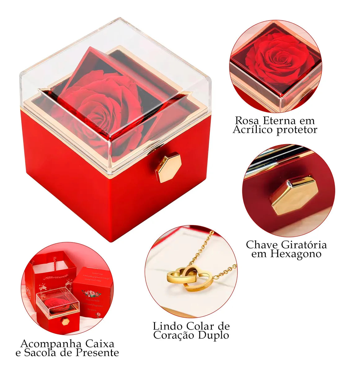 Caixa Presente Rosa Eterna Giratória