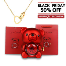 Colar com Nome Personalizado + Urso com Rosa Eternizada