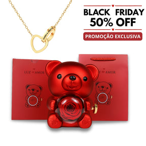 Colar com Nome Personalizado + Urso com Rosa Eternizada